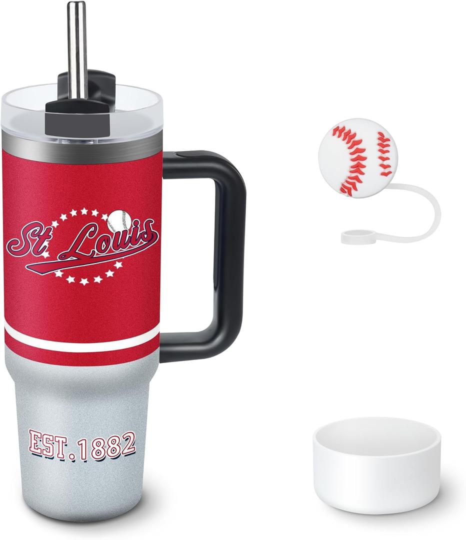 Tumbler 30oz Straight Skinny Car Cups With Insulated Cup Sleeve Portable Handle, Sports Travel Coffee Mug, Stainless Steel, Insulated,Classic Collection Gifts for Fans