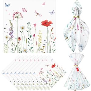 12 Pcs Spring Cloth Napkins Floral 20'' x 20'' Washable Dinner Tea Party Napkins for Kitchen Party Wedding Restaurant Indoor Outdoor Botanical Fresh Spring Summer