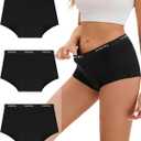 INNERSY Women's Period Boxers Underwear Leak Proof Menstrual Boy Shorts Panties 3-Pack (Medium, Black)