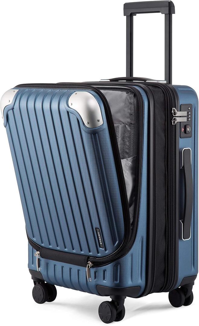 LEVEL8 Grace Carry on Luggage Airline Approved, 20 Inch Expandable Hard Sided Luggages with Spinner Wheels, Harshell Small Rolling Suitcase for Women Men with Tsa Lock, Blue, 20 Inch - Ext