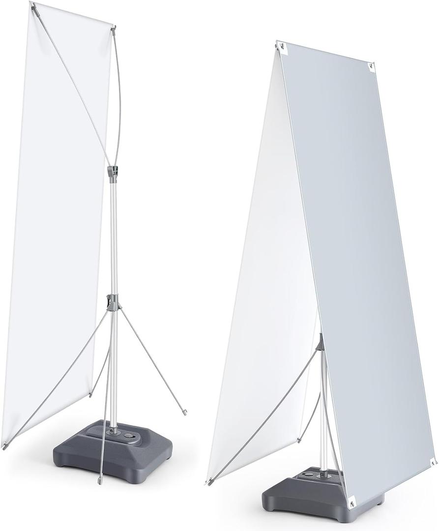 Blulu 24 x 63 to 32 x72 Adjustable X Banner Stand, 2x6 Double Sided Heavy Duty X Shaped with Water Sand Refilled Base, Stand Outdoor Indoor for Trade Show Exhibition Sign Holder Display, Frame Only
