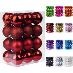 Emopeak 24Pcs Christmas Balls Ornaments for Xmas Christmas Tree - 4 Style Shatterproof Christmas Tree Decorations Hanging Ball for Holiday Wedding Party Decoration (Red, 1.6"/ 4.2CM)