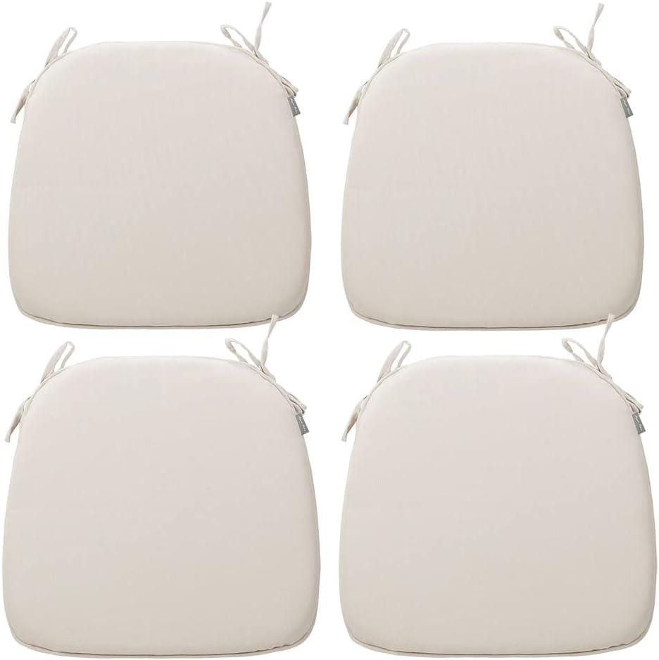Magpie Fabrics Outdoor/Indoor 17"x16"x2" Chair Cushions with Ties Set of 4, Waterproof All Weather U-Shape Seat Pads Decoration for Patio Garden Furniture Home Office (Recycled Cream White)