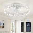 LEDIARY 20 Inch Low Profile Ceiling Fans with Lights and Remote, Fandelier Ceiling Fan Flush Mount, 3000K-6000K Dimmable LED Fan Light, White Modern Ceiling Fans with Lights for Bedroom