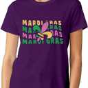 Fat Tuesday Shirts for Women Carnival T-Shirt New Orleans Party Tee Tops (Purple, XL)