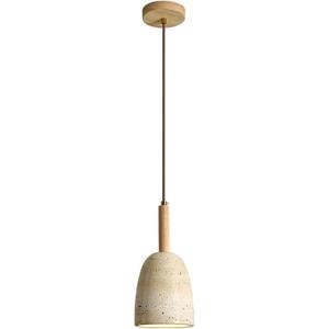 Japanese Style Wabi Sabi Stone Shade Pendant Lamp, Modern Wood Pendant Light, Bedroom Bedside Pendant Light for Living Room Dining Room Table Ceiling Hanging Lamp