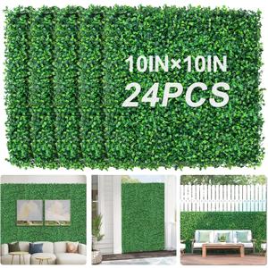 Grewyear Grass Wall Panels 10" X 10" (12Pcs) Greenery Backdrop, Artificial Green Grass Backdrop Boxwood Panels, Greenery Wall Decor Indoor, Privacy Hedge Screen for Outdoor Garden, Patio Decor