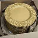 FoldTier 50 Set Antique Charger Plates with Napkins Set 13 Inch Plastic Round Chargers Bulk Embossed Rim Dinner Plates Elegant Guest Towels for Wedding Party Event Table Decoration Setting (Gold)