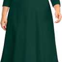 Plus Size Wedding Guest Dress - Church Midi Fall Semi Formal 3/4 Sleeve V Neck A-line Dress for Women 2025 Size-22W