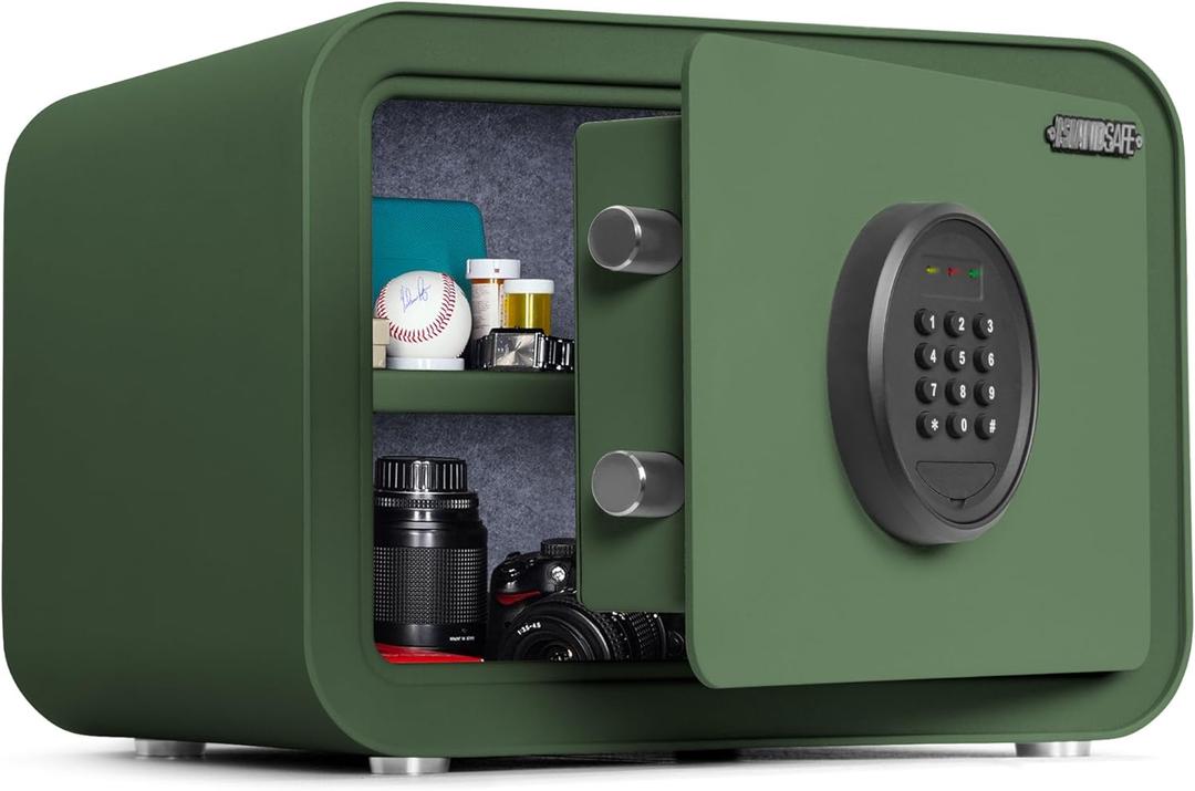 Digital Safe Box, 1.0 Cu. ft. Heavy Duty Solid Steel Home Safe with Keypad, Small Personal Security Lock Box for Money, Jewelry, Anti-Theft Money Box for Hotel, Dorm, Office (Green)