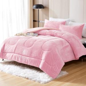 YIYEA Faux Fur King Size Comforter Set, Luxury Ultra Soft Fluffy Comforter, Plush Fuzzy Bedding Comforter Sets for Fall Winter, Cozy Warmth, No Shedding, 3PC, King, Pink