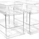 2 Pack 2-Tier Bathroom Under Sink Organizers and Storage - Clear Stackable Containers for Kitchen, Pantry, Vanity, Medicine Cabinet, Makeup, and Counter with Pull-Out Track