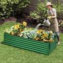 DEXTRUS 8x4x2 ft Galvanized Metal Raised Garden Bed Kit w/ Gloves, Ground Nails & Support Rod – Outdoor Planter Box with Safety Edge, Green