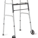 Medline Two-Button Folding Walker for Seniors, 5" Wheels, 32.5" to 39.5" Height, 400-lb. Capacity