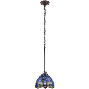 Chloe Lighting SUNNIVA Dragonfly Tiffany-Style 1 Light Mini-Pendant 8" Wide