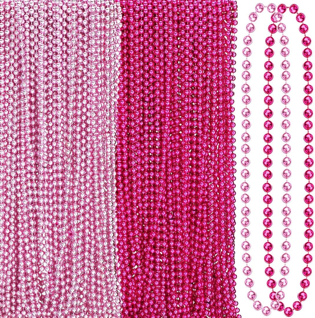 Bucherry 200 Pcs Breast Cancer Awareness Necklace 33 Inch 7 mm Pink Bead Necklace Decoration Bulk Red Round Beaded Costume Decor for Breast Cancer Accessories Souvenir Women Event Parade