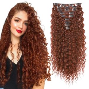 FLUFYMOOZ 9PCS Clip in Hair Extensions 22 Inch Curly Hair Extension Long Soft Synthetic Hairpieces for Women (Copper Red)