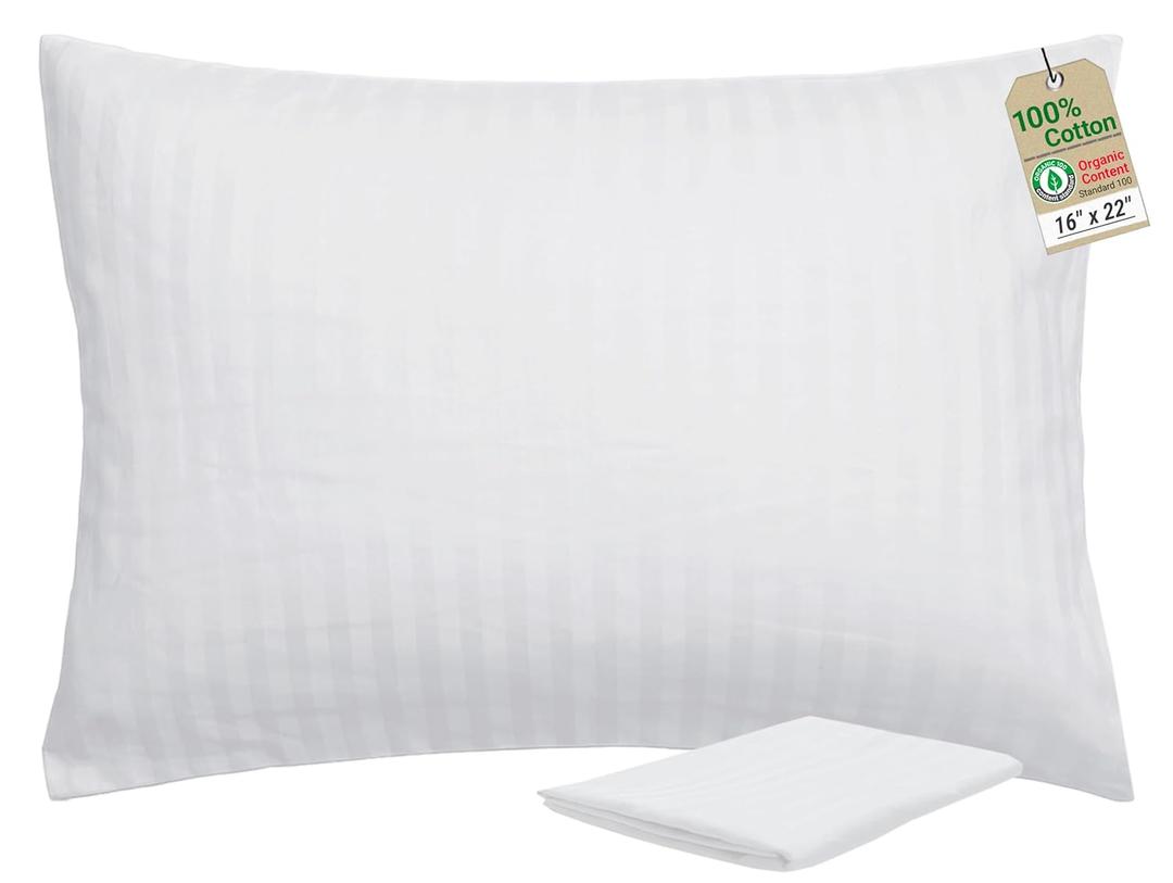 ZPECC Toddler Pillow with Pillowcase - 16x22 Organic Cotton Hypoallergenic Kids Pillow, Baby Essentials for Travel Crib Daycare Stroller (Intended for Age 2 and up) White Stripe