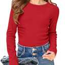Haloumoning Girls Long Sleeve Shirts Crewneck Ruched Side Slim Fit Tops Ribbed Knit Casual Tee Shirt s Red 110