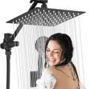 8 inch Rainfall Shower Head Stainless Steel Black, Wide Rain Shower Head with 5 Modes Handheld Water Spray,High Pressure Showerhead with Arm for Bathroom Accessories