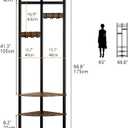GiftGo Corner Hall Tree with Shoe Rack Entryway Coat Rack with 6 Metal Movable Hooks Floor Standing Clothes Rack Organizer for Home Office Bedroom (Rustic Brown)