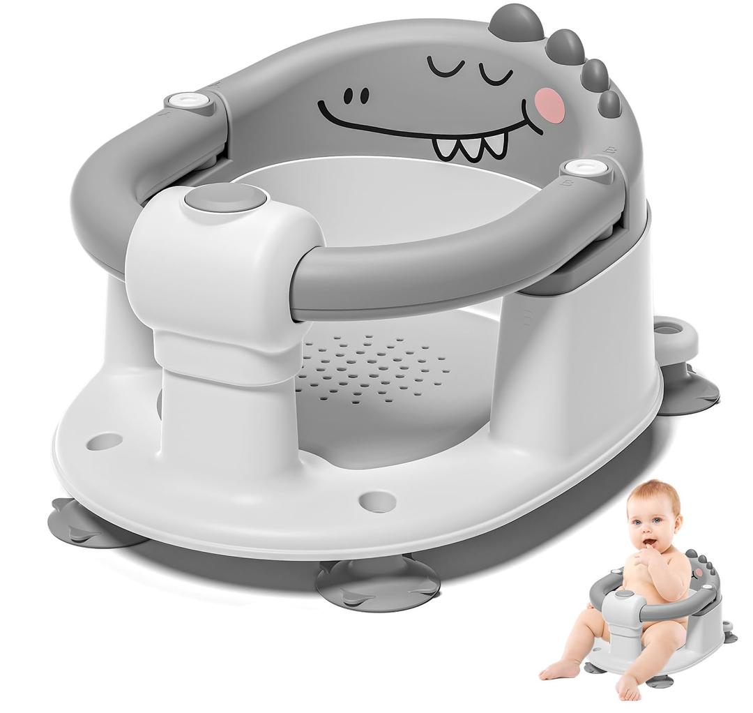 Baby Bath Seat for Babies 5 Months & Up - Non-Slip Bath Seat for Sitting Up, Soft Cushion & Compact Design, Toddler Bathtub Seat (Grey)