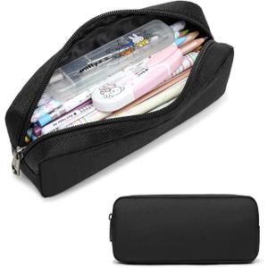 Della Gao Small Pencil Case Large Capacity Pencil Pouch Marker Pen Bag Coin Pouch Office Stationery Organizer (Balck)