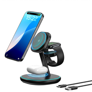 EnergyCell 3in1 Charging Station, 2X Faster 15W Wireless Charging Station for iPhone 16/15/14/13/12, for Apple Watch, AirPods, Magnetic Wireless Charger with Sleep Friendly Light (Black)