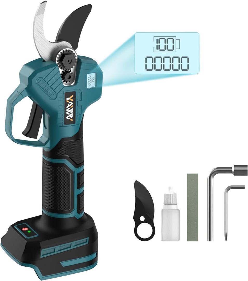 Brushless Electric Pruning Shears for Makita 18V Battery, Portable Cordless Pruning Shears with LCD DisplaySK5 Blades, Adjustable Cutting Diameter 0.8-1.2 Inch for Gardening Tree Pruning(NO Battery)