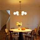 Vintage Brushed Gold Chandeliers for Dining Room Light Fixture, 6-Light Mid Century Milk Glass Globe Chandelier, Modern Farmhouse Sputnik Pendant Lights Kitchen Island Living Room Bedroom Entryway