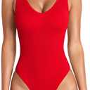 OQQ Womens Tummy Control One Piece Swimsuit Crinkle Textured Swimwear Full Coverage Slimming Bathing Suit, Large
