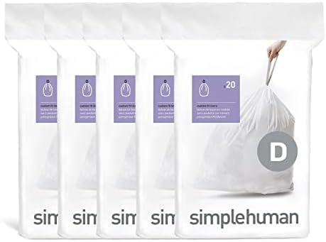 simplehuman Code D 80 Count, Dispenser Pack Custom Fit Liners, Drawstring Trash Bags, 20 Liter / 5.3 Gallon, White