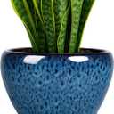 Deep Dream 8 Inch Plant Pots - Ceramic Pots for Plants with Drainage Hole and Saucer, Large Planter Pot for Indoor Plants Outdoor Decor, Blue