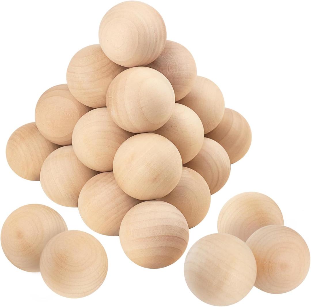 20 Pack 2 Inch Unfinished Wooden Balls, Wooden Round Ball, Natural Round Hardwood Balls, Wood Spheres for Crafts and DIY Projects and Decorations