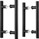 EaseLife 12" Double Sided Push Pull Door Handle,Matte Black,Stainless Steel,H Shape Sliding Door Handle,Fit for Glass Door Wooden Door,2 Pack