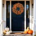 26 Inch Fall Wreath for Front Door, Autumn Harvest Wreaths with Eucalyptus Leaves, Orange Mums, Artificial Wreath for Indoor Outdoor Porch Home Thanksgiving Farmhouse Decorations