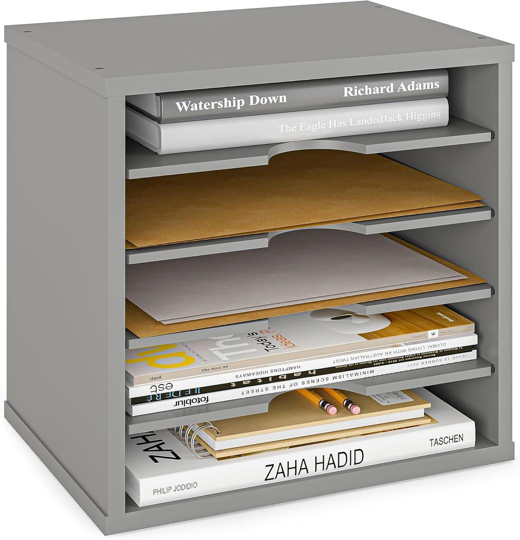 Ballucci File Organizer Paper Sorter, 5 Tier Adjustable Shelves Office Desk Organizer, 13 5/8" x 9 1/4" x 12", Gray
