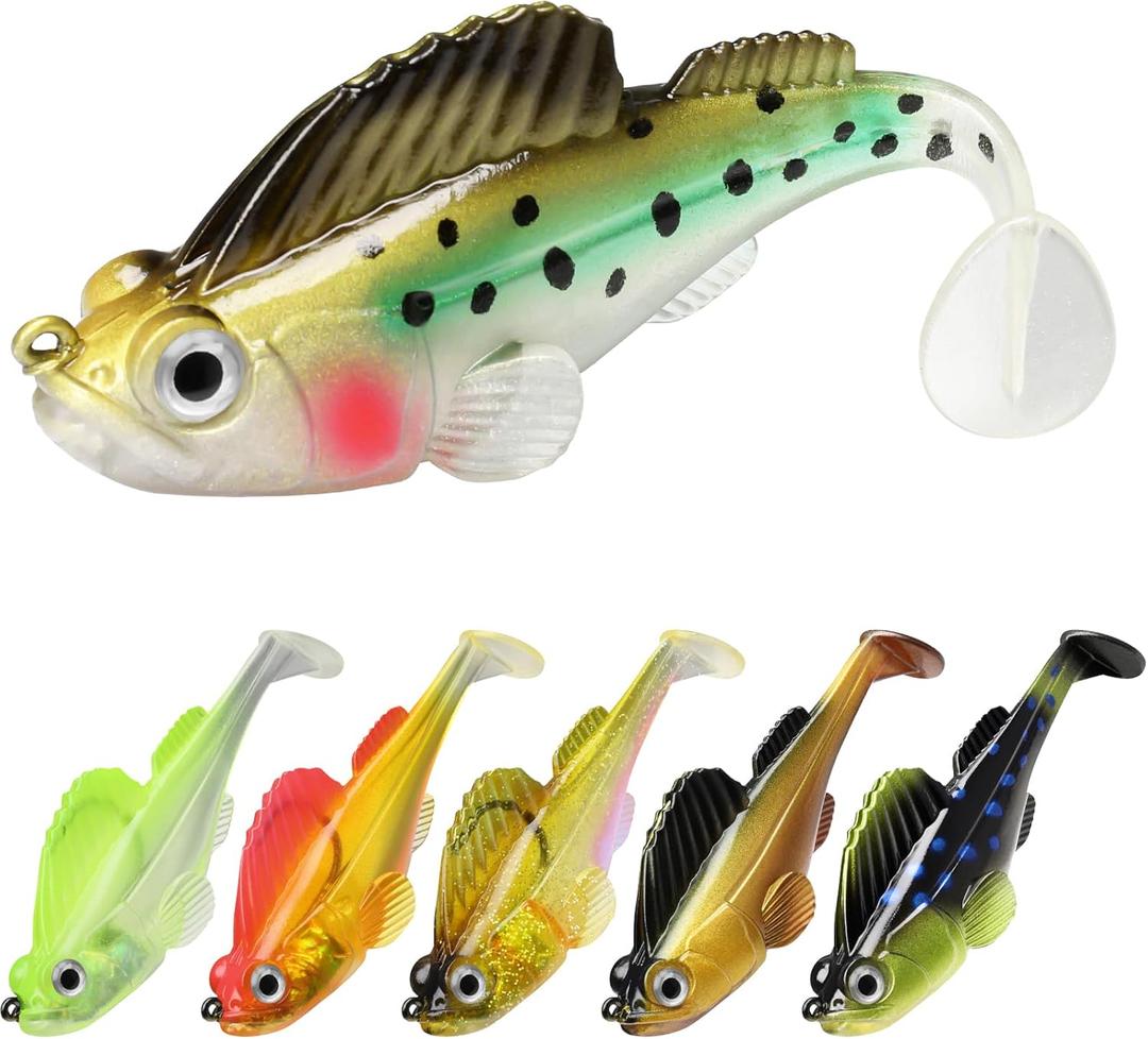 Gotour Weedless Soft Fishing Lures for Freshwater and Saltwater, Premium Pre-Rigged Jig Head Paddle Tail Swimbaits for Bass FishingJigs Fishing Bait for Crappie Trout Walleye, Amazing Fishing Gifts (A1-2.8"-0.4oz)