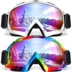 Ski Goggles, OTG Snowboard Goggles for Men Women & Youth, Winter Sport Anti Fog Snow Goggles - UV400 Protection (Rainbow,White)