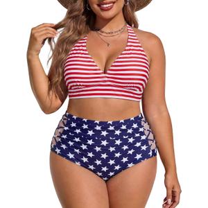 Womens Plus Size 4th of July Bikini Swimsuits USA Flag Bathing Suits Fourth of Fuly Patriotic Swim Suit Swimwear American Flag 16 Plus