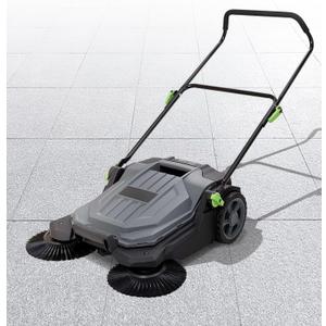 Walk-Behind Hand Push Floor Sweeper, 25.6" Sweeping Width Floor Sweeper Manual Non-Electric, 5-Gallon Waste Container, Angle & Height Adjustable Folding Handle for Walkway, Yard, Garage, Patio
