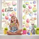 2 x 6 Sheets Happy Easter Window Clings, Double-Sided Reusable Oil Painting Bunny Eggs Window Decals for Glass, Mirror, Party Home Decor (Easter)