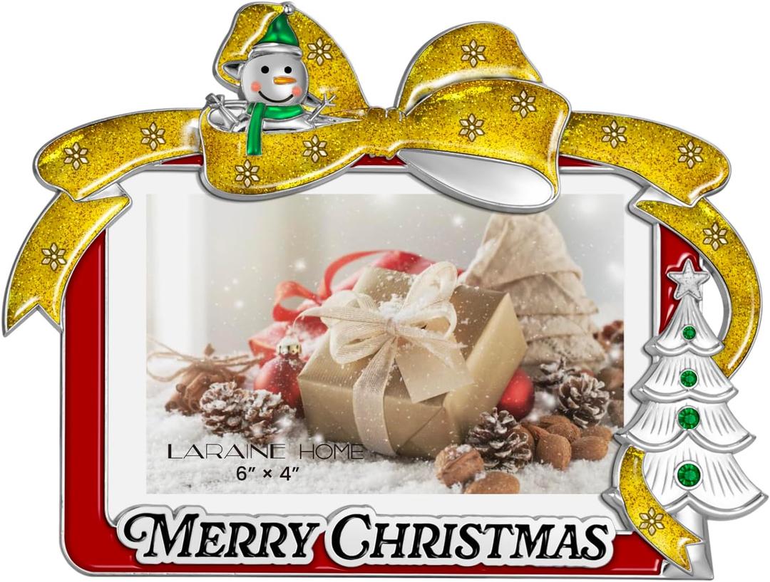 LARAINE Picture Photo Frame 4x6 Metal 2025 Christmas Bow High Definition Display Pictures for Tabletop Home Decorative Holiday Gift (Red)