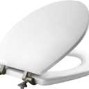 MAYFAIR 844BN 000 Toilet Seat with Brushed Nickel Hinges will Never Come Loose, ROUND , White, 1 Pack - ROUND