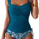B2prity Tankini Swimsuits for Women Tummy Control Two Piece Bathing Suit High Waisted Wrap Swim Suit with Bottom Swimwear L