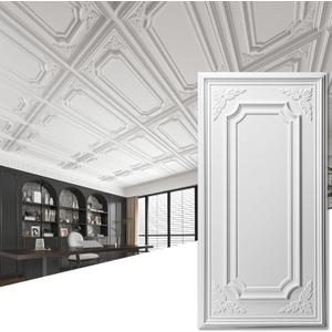 Art3dwallpanels 12 Pack Drop Ceiling Tiles, 2x4 Ft PVC Decorative 3D Wall Panel, Glue Up Ceiling Covering Panels for Basement Kitchen Bathroom, 24x48 Inch, Cover 96 Sq. Ft, White
