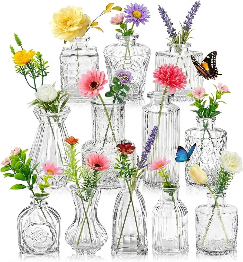 36 Pcs Artificial Flowers Table Centerpiece with Vases Spring Colorful Wildflower Centerpieces Silk Flower Arrangement for Wedding Baby Shower Table Centerpieces Party(Fresh Color)