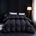 Three Geese Pinch Pleat Waterfowl Feathers and Down Comforter Cal King Size Duvet Insert,750+ Fill Power,1200TC 100% Cotton, Premium All Seasons Black-Gray Warm Hotel Comforter with 8 Tabs.
