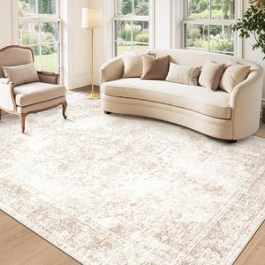 Area Rug 5x7 Vintage Rug: Washable Indoor Medallion Rugs Low Pile Distressed Floor Carpet Retro Accent Rug for Living Room Bedroom Kitchen Dining Table Home Office(Retro Beige, 5'x7')