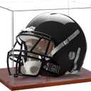 Full Size Football Helmet Display Case - 15.41111.8in Interior, 100% Wooden Base, Compatible with Baseball/Motorcycle/Racing Helmets, High-Transparency Acrylic with UV Protection